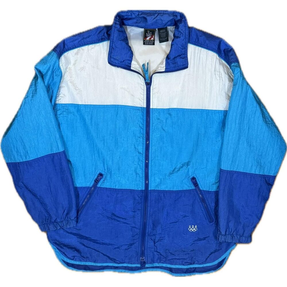 Vintage 90s USA Olympics Team Blue Colorblock Vibrant Windbreaker Jacket